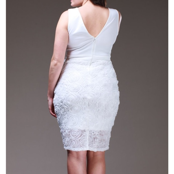 SOLD White Floral Mesh Rosette Skirt Bodycon Dress - Picture 4 of 4